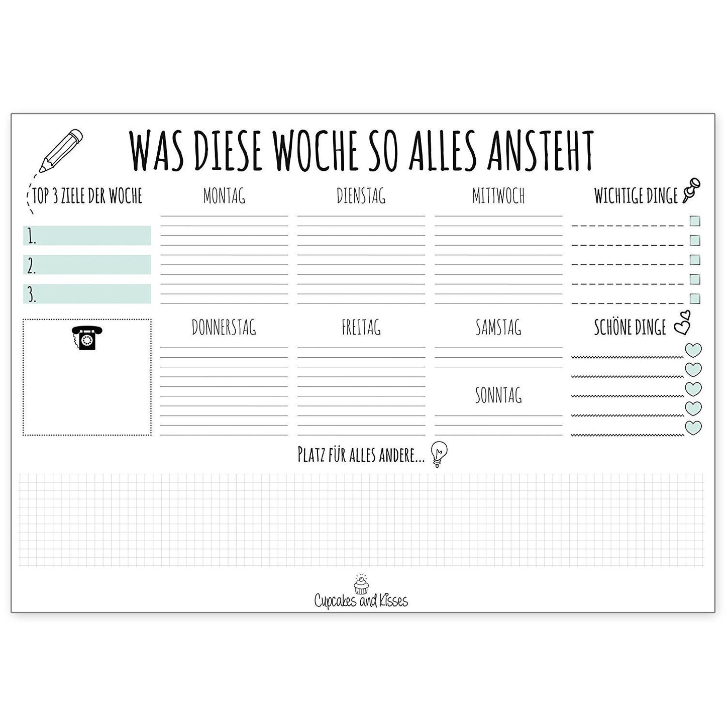 Schreibtischunterlage "Lily" türkis - Cupcakes & Kisses